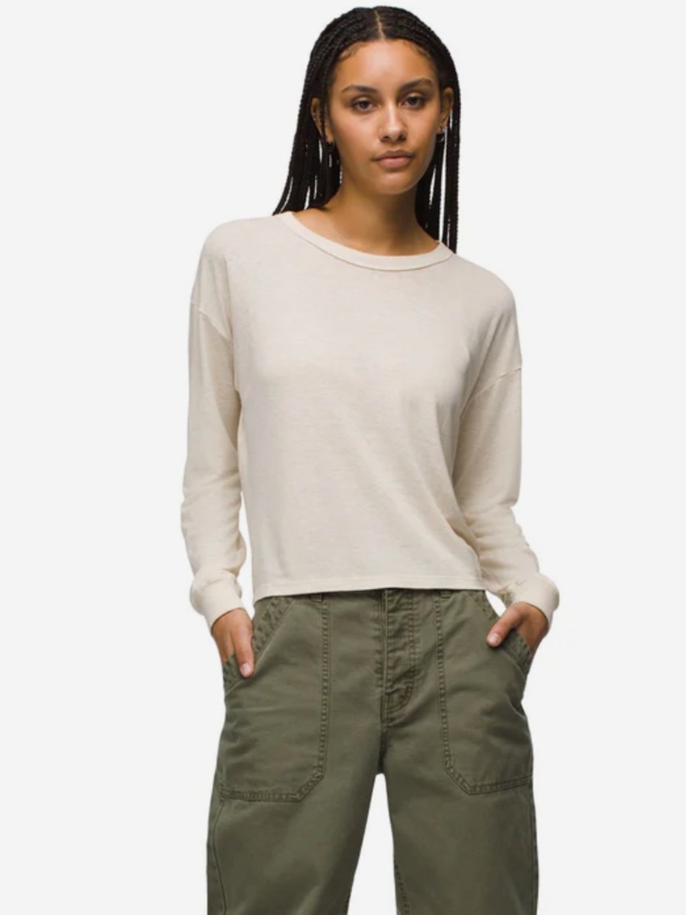 NEW Prana Cozy Up Long Sleeve Crew in Canvas Size Large